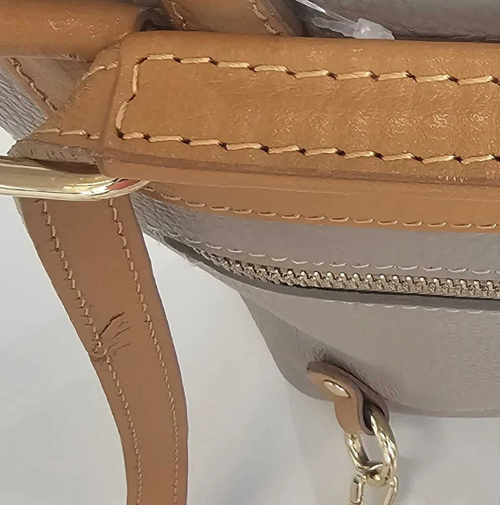 Taupe and Tan Leatherette Women's Backpack - Minimal Pocket Design